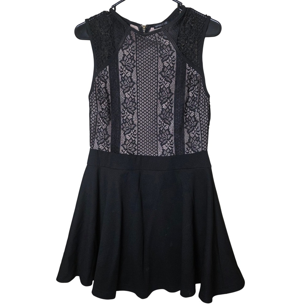 Mind Code Black Sleeveless Lace Panel Fit Flare Dress Women‎ L Style 6296